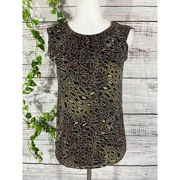 Tory Burch Tops - Tory Burch Blouse Tank size 2 Black Brown Cheetah Animal Sheer Cocktail Wedding